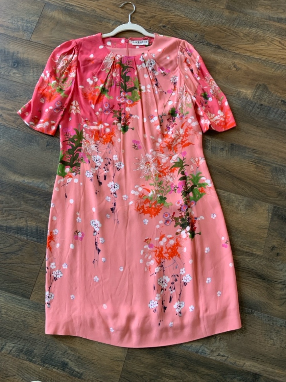 Givenchy Couture Japanese Floral Pattern Sheath Dress in Pinks & Peach - Picture 9 of 11